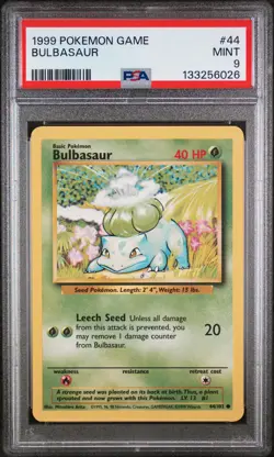 1999 POKEMON BASE SET UNLIMITED #44 BULBASAUR PSA 9 - Image 1
