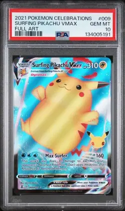 2021 POKEMON CELEBRATIONS #009 SURFING PIKACHU VMAX FULL ART PSA 10 - Image 1