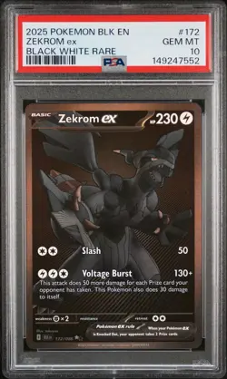 2025 POKEMON BLK EN-BLACK BOLT BLACK WHITE RARE #172 ZEKROM EX PSA 10 - Image 1