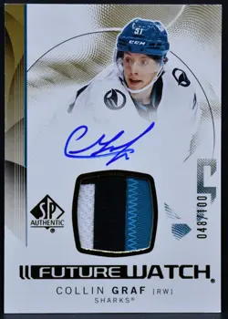 24-25 SP Authentic Future Watch Patch Auto Collin Graf Sharks RC Auto /100 Patch - Image 1