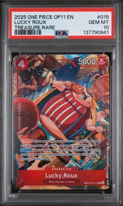 2025 One Piece Op11 English Lucky Roux Treasure Rare Op09-015 PSA 10 - Image 1