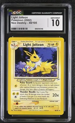 CGC 10 GEM MINT Light Jolteon 2002 Neo Destiny 48/105 Pokemon Card - Image 1