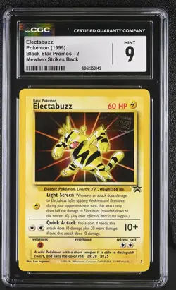 CGC 9 Electabuzz 1999 Black Star Promo 2 WB Movie Promo Pokemon Card psa - Image 1