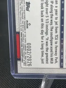 2026 Topps Series One - Payton Tolle RC Gold Parallel /2026 - Boston Red Sox - Image 3