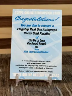 2026 TOPPS SERIES 1 ELLY DE LA CRUZ FLAGSHIP REAL ONE ON-CARD AUTO GOLD SSP #/50 - Image 1