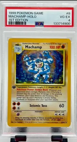 👊 1999 POKEMON BASE SET 1ST EDITION #8 MACHAMP HOLO RARE WOTC CARD - PSA 4 👊 - Image 1
