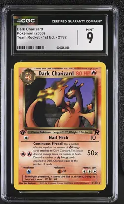 CGC 9 Dark Charizard Team Rocket 1st Edition 21/82 Pokemon Card - Image 1