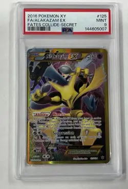2016 POKEMON XY FATES COLLIDE SECRET #125 FULL ART/ALAKAZAM EX PSA 9 - Image 1