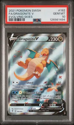 2021 POKEMON SWORD & SHIELD EVOLVING SKIES #192 FULL ART/DRAGONITE V PSA 10 - Image 1