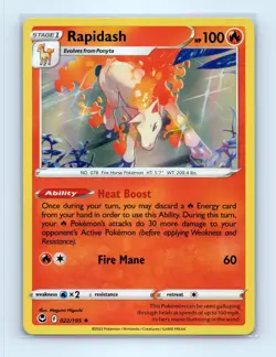 Pokemon tcg SWSH12: Silver Tempest Rapidash Near Mint or Better - Image 1
