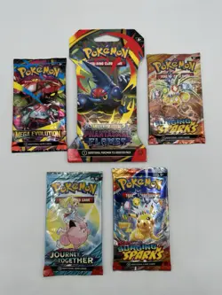 Pokemon TCG Mixed Booster Pack Lot – 5 Sealed Packs Various Sets – Art May Vary - Image 1