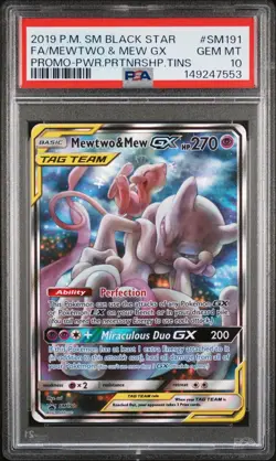 2019 POKEMON SM BLACK STAR PROMO #SM191 FULL ART/MEWTWO & MEW GX PSA 10 - Image 1