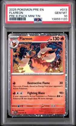 Pokemon Prismatic Evolutions Flareon 013/131 8-Pack Mini Tin Promo Cosmo PSA 10 - Image 1