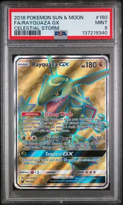 Rayquaza GX 160 Full Art Holo Pokemon 2018 Sun &Moon Celestial Storm PSA 9 MINT - Image 3