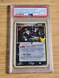 Pokemon Greninja Gold Star Celebrations ETB Black Star Holo Promo SWSH144 PSA 10 - Image 1