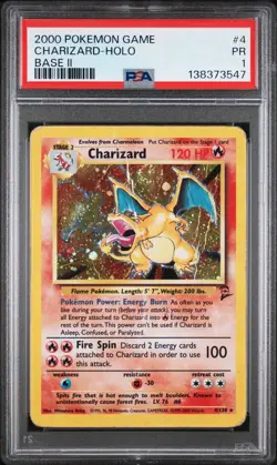 SWIRL PSA 1 2000 Base Set 2 II Charizard 4/130 Holo Foil Rare WOTC Pokemon - Image 1
