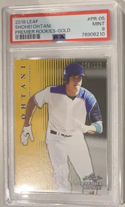 Shohei Ohtani 2018 Leaf Premier Rookies Gold RC /100 Rookie PSA Mint - Image 1