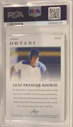 Shohei Ohtani 2018 Leaf Premier Rookies Gold RC /100 Rookie PSA Mint - Image 2
