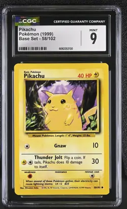CGC 9 MINT Pikachu 1999 Base Set 58/102 Pokemon Card psa - Image 1