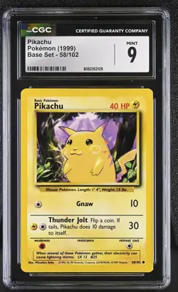 CGC 9 MINT Pikachu 1999 Base Set 58/102 Pokemon Card psa - Image 1