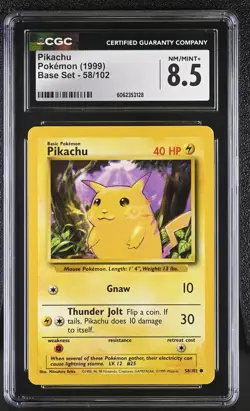 CGC 8.5 Pikachu 1999 Base Set 58/102 Pokemon Card psa - Image 1