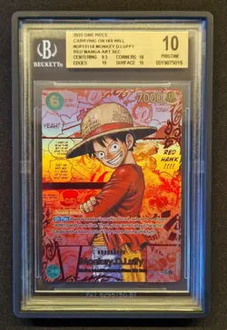 🏴‍☠ BGS 10 PRISTINE-One Piece Monkey.D.Luffy OP 13-118 SEC Red Manga Alt Art - Image 1