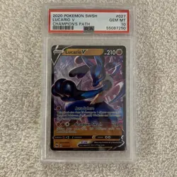 2020 POKEMON SWORD & SHIELD CHAMPION'S PATH #027 LUCARIO V PSA 10 - Image 3