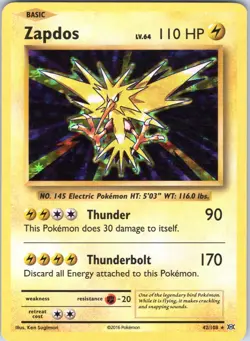 ZAPDOS 42/108 HOLO EVOLUTIONS POKEMON HOLO LP - Image 1