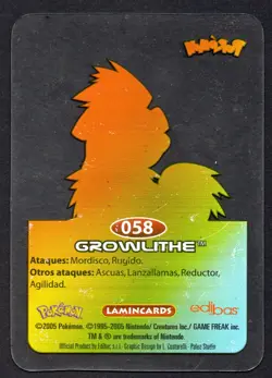GROWLITHE #058 LAMINCARD COLECCION POKEMON LAMINCARDS 2005 EDIBAS (USADA) - Image 2