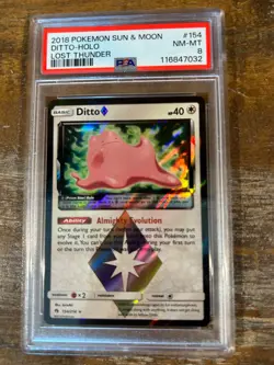 POKEMON 2018 Sun Moon Lost Thunder DITTO Holo #154 PSA 8 RARE - Image 1