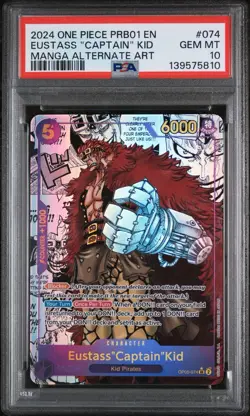 PSA 10 One Piece PRB01 EN #074 Eustass Captain Kid Manga Alternate Art Gem Mint - Image 1