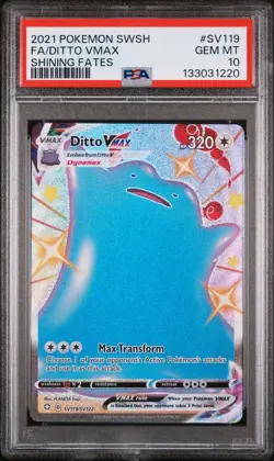 2021 POKEMON SWORD & SHIELD SHINING FATES #SV119 FULL ART/DITTO VMAX PSA 10 - Image 1