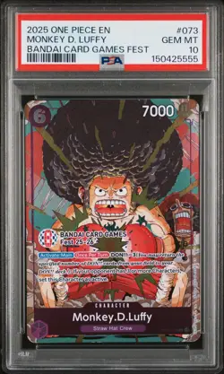 2025 ONE PIECE OP07-073 BANDAI CARD GAMES FEST 25-26 MONKEY D LUFFY PROMO PSA 10 - Image 1
