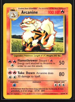 Pokemon Arcanine 23/102 WotC Base Set Unlimited Uncommon NM - Image 1