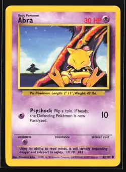 Pokemon Abra 43/102 WotC Base Set Unlimited Common NM - Image 1