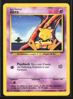 Pokemon Abra 43/102 WotC Base Set Unlimited Common NM - Image 1