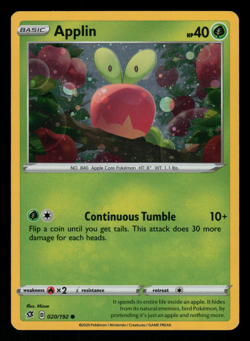 NM - Pokemon Applin 020/192 Rebel Clash Blister Cosmos Holo Rare - Image 1