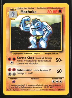 Pokemon Machoke 34/102 WotC Base Set Unlimited Uncommon NM - Image 1