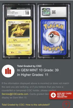 ‼LOW POP‼Pokemon TCG English 2008 Majestic Dawn RAICHU CGC 10 GEM MINT*** - Image 4
