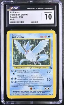 1999 Pokemon Articuno Holo Rare Fossil #2/62 CGC 10 GEM MINT - Image 1