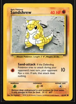 Pokemon Sandshrew 62/102 WotC Base Set Unlimited Common NM - Image 1