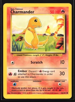 Pokemon Charmander 46/102 WotC Base Set Unlimited Common NM - Image 1