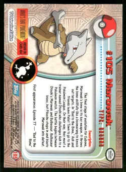 Pokemon Cards Marowak #105 Topps Trading Cards Series 2 LP *1 - Image 2