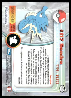 Pokemon Cards Seadra #117 Topps Trading Cards Series 2 NM *2 - Image 2