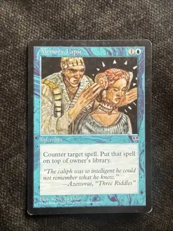 MTG Magic The Gathering Card Memory Lapse Interrupt Blue Mirage 1996 - Image 2