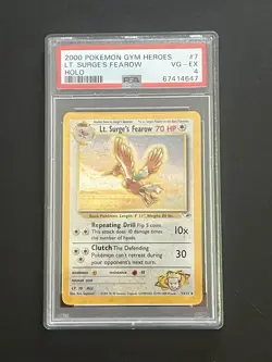 2000 Pokemon Gym Heroes Holo Lt. Surge’s Fearow PSA 4 VG-EX #7 - Image 1