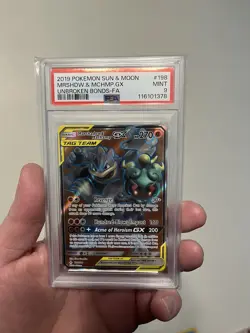 Pokemon Marshadow & Machamp GX Unbroken Bonds 198/214 PSA Graded 9 Mint - Image 1