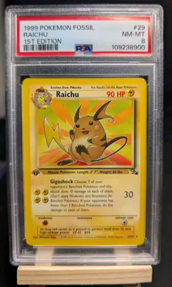 Pokemon Raichu Fossil 1st Edition 29/62 Rare PSA 8 English Vintage 1999 - Image 1
