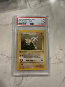 1999 Pokemon Card Game Fossil 1st Edition HITMONLEE Holo #7/62 PSA 9 - Image 1