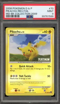 Pokemon Pikachu 2009 Burger King Coll. Platinum MD Reverse Holo #70 PSA 9 Mint - Image 1